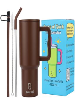 House of Quirk - 1200Ml Tumbler With Handle & Lid 2 Straws Travel Mug Water Cup Chocolate