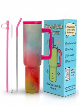 House of Quirk - 1200Ml Tumbler With Handle & Lid 2 Straws Travel Mug Water Cup Cosmicsorbet