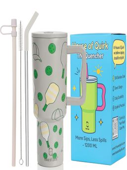 House of Quirk - 1200Ml Tumbler With Handle & Lid 2 Straws Travel Mug Water Cup Pickle Ball