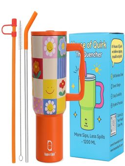 House of Quirk - 1200Ml Tumbler With Handle & Lid 2 Straws Travel Mug Water Cup Sunpop