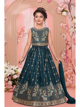 Lagorii - Deep Teal Peacock Embroidered Lehenga With Choli & Dupatta