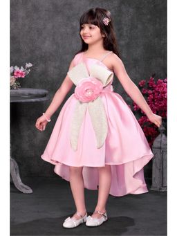 Lagorii - Blush Pink High-Low Party Gown With 3D Floral Waist Detail