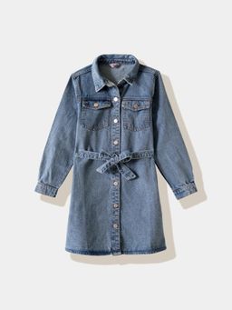 R&B - Solid Regular Girls Knee length Dress With Belt