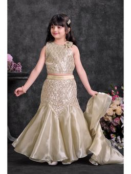 Lagorii - Fawn Sequin Embroidered Lehenga With Choli & Dupatta