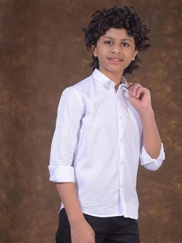 CRIMSOUNE CLUB - Boys White Textured Linen Shirt