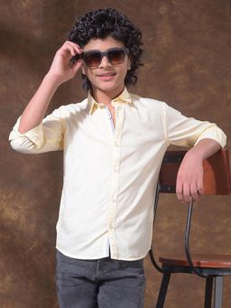CRIMSOUNE CLUB - Boys Yellow Textured Linen Shirt