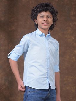 CRIMSOUNE CLUB - Boys Blue Textured Linen Shirt