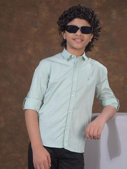 CRIMSOUNE CLUB - Boys Green Textured Linen Shirt