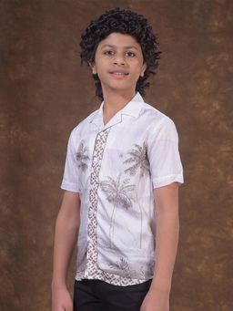 CRIMSOUNE CLUB - Boys Brown Floral Print Resort-Collar Shirt