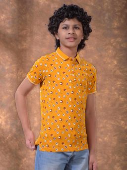 CRIMSOUNE CLUB - Boys Mustard Printed Polo T-Shirt
