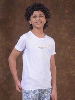 CRIMSOUNE CLUB - Boys White Typographic Print T-Shirt