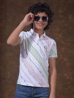 CRIMSOUNE CLUB - Boys White Printed Polo T-Shirt