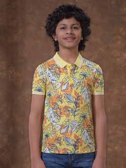 CRIMSOUNE CLUB - Boys Yellow Floral Print Polo T-Shirt