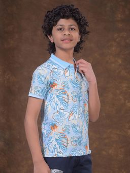 CRIMSOUNE CLUB - Boys Blue Floral Print Polo T-Shirt