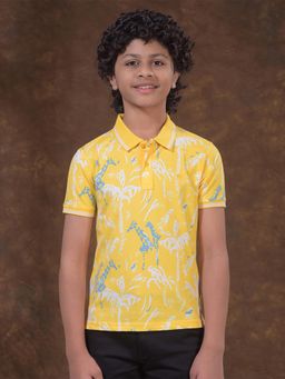 CRIMSOUNE CLUB - Boys Yellow Floral Print Polo T-Shirt