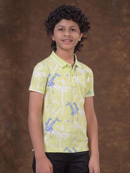 CRIMSOUNE CLUB - Boys Green Floral Print Polo T-Shirt