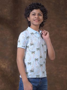 CRIMSOUNE CLUB - Boys Blue Floral Print Polo T-Shirt