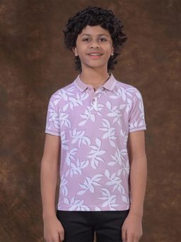 CRIMSOUNE CLUB - Boys Purple Floral Print Polo T-Shirt