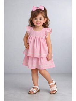 The Magic Wand - Cotton Ruffle Sleeves Ric Rac Gathered Top & Skirt - Pink