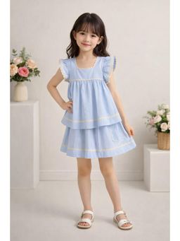The Magic Wand - Cotton Ruffle Sleeves Ric Rac Gathered Top & Skirt - Blue