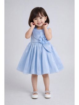 The Magic Wand - Party Knee Length Dress With Statement Floral Applique - Blue