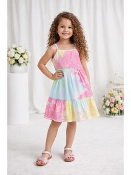 The Magic Wand - Strappy Tie and Dye Ric Rac Tiered Knee Length Dress - Multi Colour