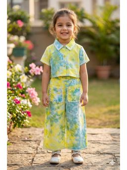 The Magic Wand - Woven Half Sleeves Tie and Dye Ric Rac Co-Ord Set - Yellow