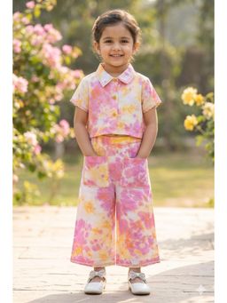 The Magic Wand - Woven Half Sleeves Tie and Dye Ric Rac Co-Ord Set - Pink