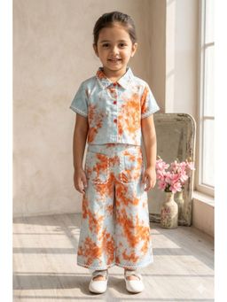 The Magic Wand - Woven Half Sleeves Tie and Dye Ric Rac Co-Ord Set - Blue