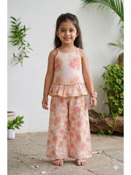The Magic Wand - Floral Print Double Layer Frill Top & Palazzo - Peach