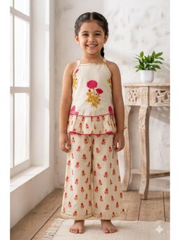 The Magic Wand - Floral Print Double Layer Frill Top & Palazzo - Fuchsia