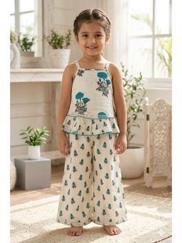 The Magic Wand - Floral Print Double Layer Frill Top & Palazzo - Turquoise