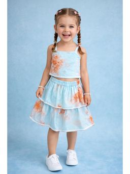 The Magic Wand - Woven Tie and Dye Strappy Double Layer Top & Skirt - Blue