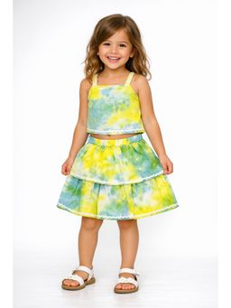 The Magic Wand - Woven Tie and Dye Strappy Double Layer Top & Skirt - Yellow