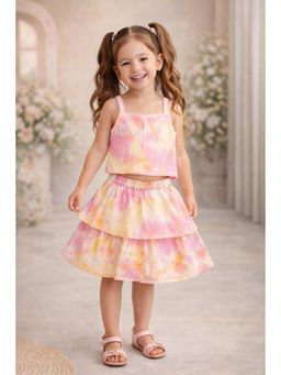 The Magic Wand - Woven Tie and Dye Strappy Double Layer Top & Skirt - Pink