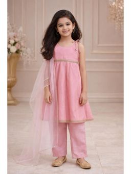 The Magic Wand - Stripe Kurta And Pant With Dupatta - Pink