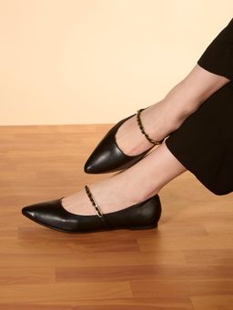 Inc.5 - Womens Black Party Wear Solid Narrow Toe Flat Ballerinas