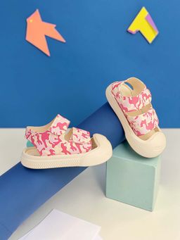 Truffle Collection - Pink Wrap Toe Camouflage Velcro Sandals for Kids-Unisex