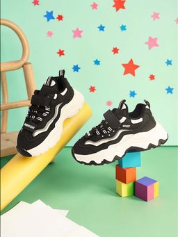 Truffle Collection - Black Synthetic Leather Stylish Velcro Sneakers for Kids-Unisex