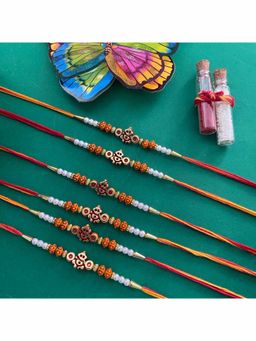 Digital Dress Room - Ganesha Rakhi Design Gold Plated RedYellow Thread Raksha-Sutra (Pack of 6)
