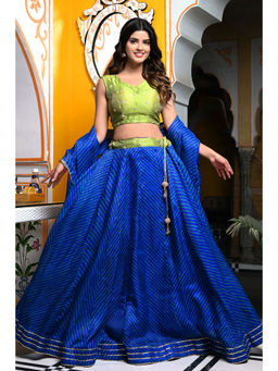 Indi Inside - Kiyana Blue Stitched Lehenga & Dupatta With Unstitched Blouse (Set of 3)