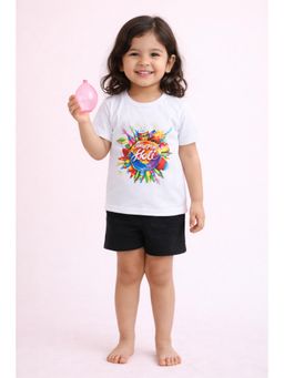 The Magic Wand - Kids White Typography Printed Holi Edition T-Shirt