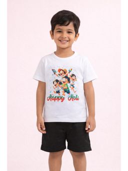 The Magic Wand - Kids Holi Edition Vibrant Printed White T-Shirt