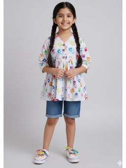 The Magic Wand - Girls White Vibrant Printed Holi Edition Top