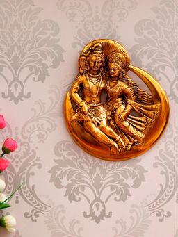 eCraftIndia - Golden Shiva Parvati Idol Metal Decorative Wall Hanging Showpiece