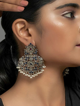 Divas Mantra - Dream Grail Statement Earrings with Red & Blue Spinel stone, CZ Stone and Pearls