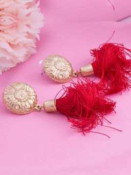 Estele - Gold Plated Designer Egyptian Red Tassel Earrings for Women