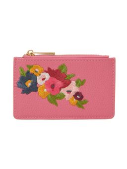 Accessorize London - Pink Floral Embroidered Card Holder