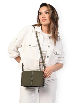 Accessorize London - Faux Suede Green Braided Sling Bag