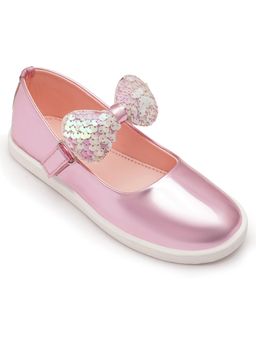 Hopscotch - Girls Sequinned Bow Applique Mary Jane Pink Ballerina